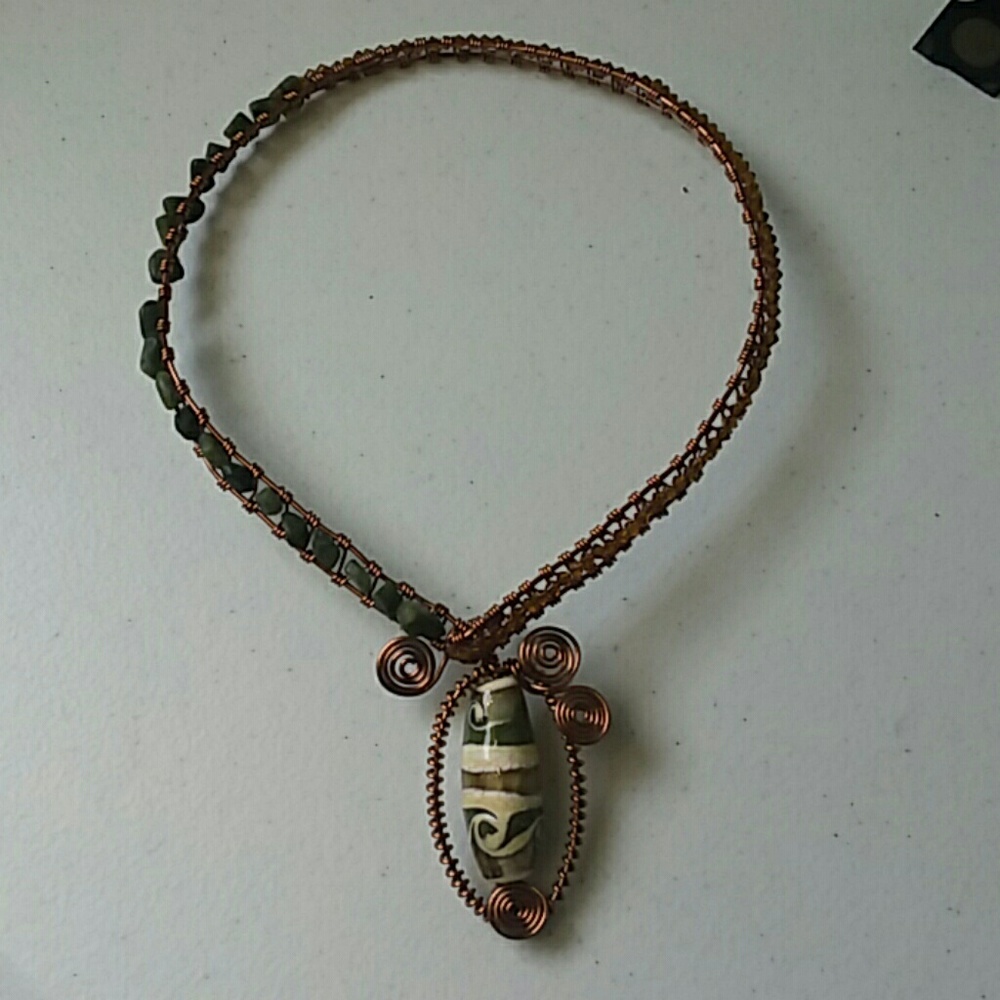 Wire wrap collar necklace with lampwork bead focal